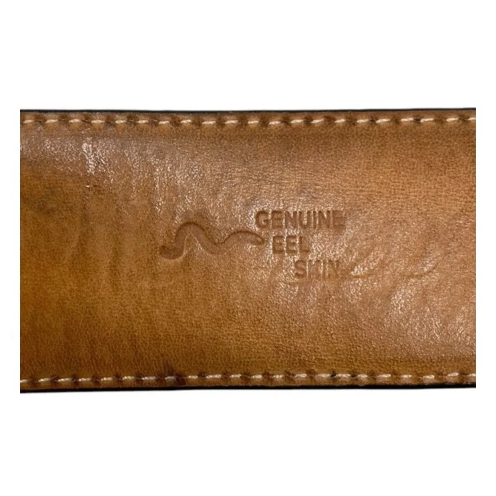Cuadra Mens Black Genuine Eel Skin Belt Size 38 Shiny Oval Buckle